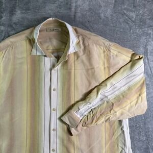 Tommy Bahama Striped Button Up Shirt Camp Collar Tencel Blend XXL
